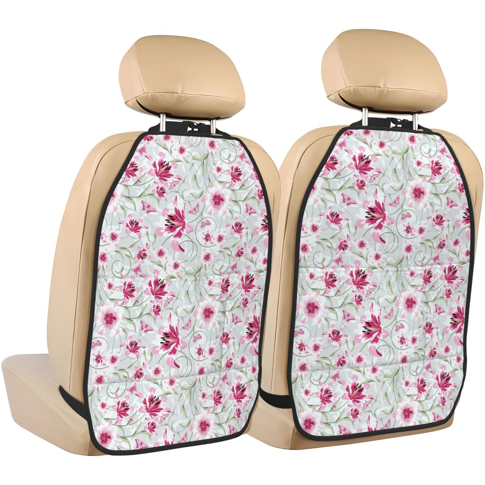 Xecao Lilies Flowers Pattern Car Seat Back Protector 2 Pack Large Capacity Pocket, Kick Mats Back Seat Protector