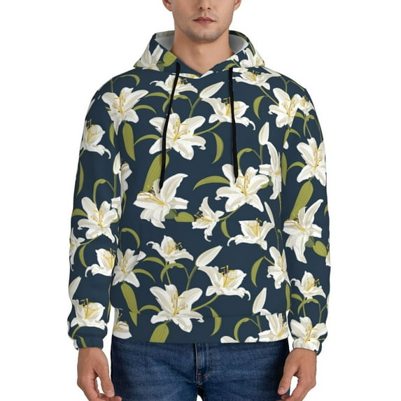 Xecao Lilies Flowers Pattern Men's Adult Pullover Hoodie,Hooded Sweatshirt-4X-Large