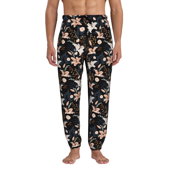 Xecao Lilies Flowers Print Active Tech Joggers for Men, Mens Sweatpants Lounge Pants with Pockets-X-Large