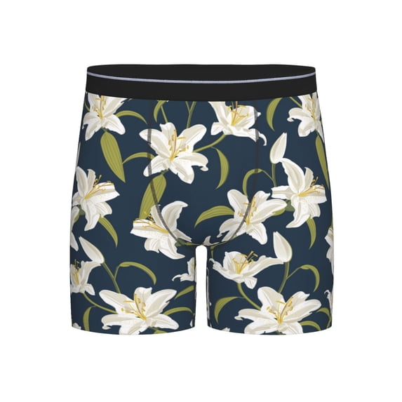 Xecao Lilies Flowers Print Boxer Briefs for Men's Stretch Moisture-Wicking Underwear, Mid-Rise Classics breathable fabric