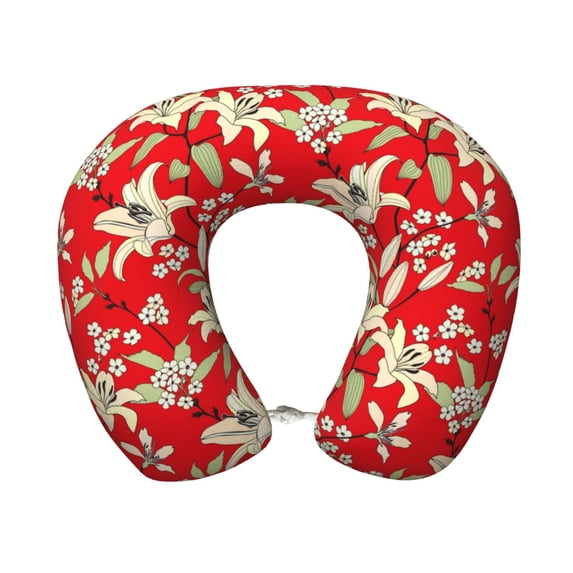 Xecao Lilies Flowers Print Memory Foam Cervical Neck Pillow Versatile U-Shaped Pillows for Home,Office,Camping,Travelling,Soft Washable Cover