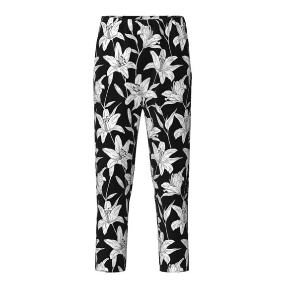 Xecao Lilies Flowers Print Teenagers' Pajama Pants Long Sleep Pants Soft Elastic Waist Pajama Bottoms Elastic waist with 2 Pockets 5-16 Years-XS(5-6)
