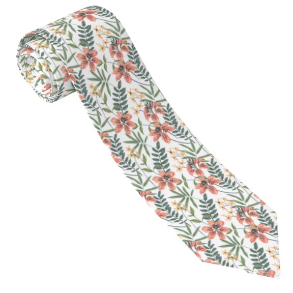 Xecao Lilies Flowers Print Tie For Men Necktie Woven Jacquard Neck Ties,Classic Men's Tie