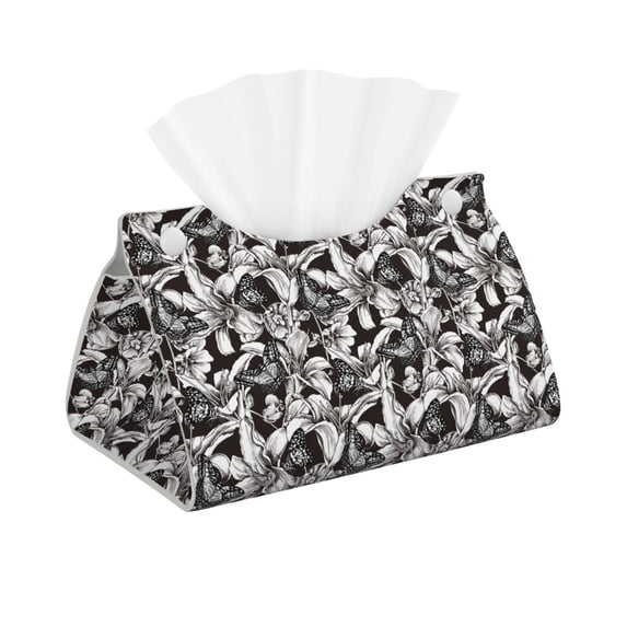 Xecao Lilies Flowers Print Tissue Box Cover,Modern PVC Leather Square Tissue Box Holder for Creative Decorative