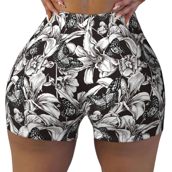 Xecao Lilies Flowers Print Workout Shorts for Women Soft Smooth Gym Yoga Scrunch Active Tennis Workout Running Shorts