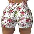 thumbnail image 1 of Xecao Lilies Flowers Print Workout Shorts for Women Soft Smooth Gym Yoga Scrunch Active Tennis Workout Running Shorts, 1 of 9