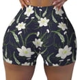thumbnail image 1 of Xecao Lilies Flowers Print Workout Shorts for Women Soft Smooth Gym Yoga Scrunch Active Tennis Workout Running Shorts, 1 of 9