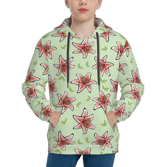 Xecao Lilies Flowers Print Youth Hoodie Sweatshirt,Boys Hoodies,Essentials Hoodie-Small