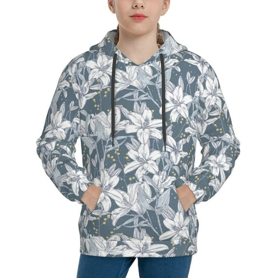 Xecao Lilies Flowers Print Youth Hoodie Sweatshirt,Boys Hoodies,Essentials Hoodie-X-Large