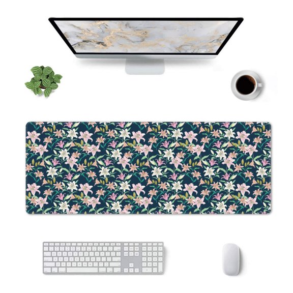Xecao Lilies Flowers for Mouse Pad - Waterproof Extended Contour Mouse Mat, Large Gaming Mousepad Laptop Keyboard Mat with Non-Slip Rubber Base