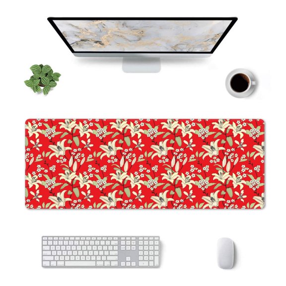 Xecao Lilies Flowers for Mouse Pad - Waterproof Extended Contour Mouse Mat, Large Gaming Mousepad Laptop Keyboard Mat with Non-Slip Rubber Base
