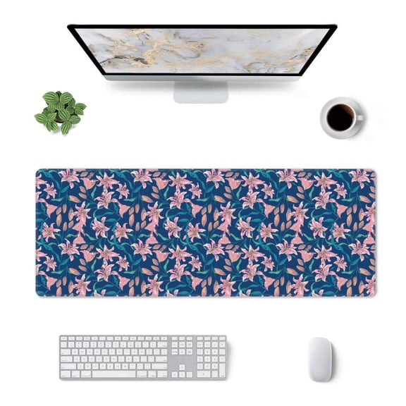 Xecao Lilies Flowers for Mouse Pad - Waterproof Extended Contour Mouse Mat, Large Gaming Mousepad Laptop Keyboard Mat with Non-Slip Rubber Base