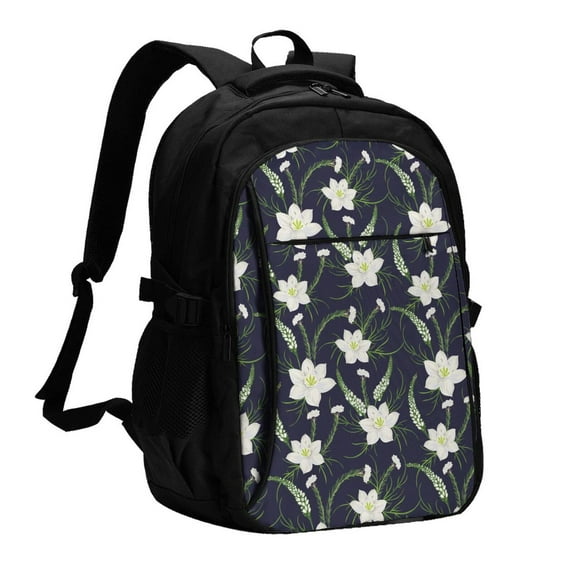 Xecao Lilies Flowers for Travel Laptop Backpack, USB-Charging-Enabled, Spacious Business Backpack for Men and Women,College School Computer Bag
