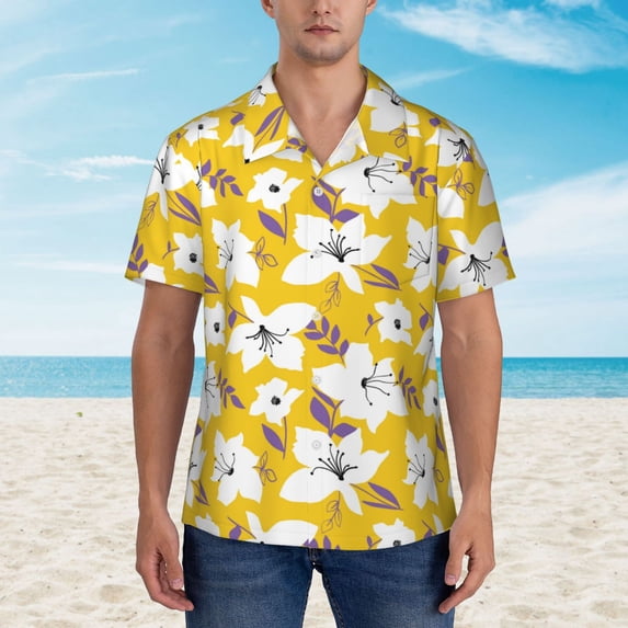 Xecao Lilies Flowers print Hawaiian shirt - a stylish short-sleeve button-down for men, perfect for casual beach and tropical outings.