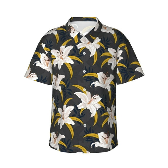 Xecao Lilies Flowers print Hawaiian shirt - a stylish short-sleeve button-down for men, perfect for casual beach and tropical outings.