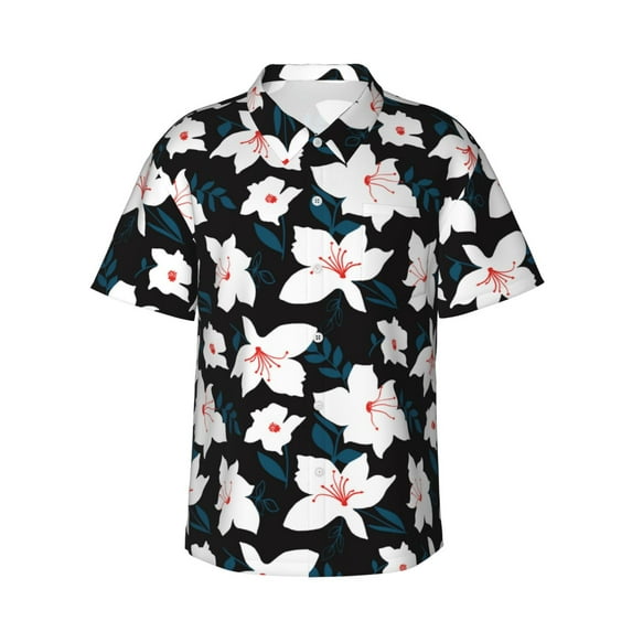 Xecao Lilies Flowers print Hawaiian shirt - a stylish short-sleeve button-down for men, perfect for casual beach and tropical outings.