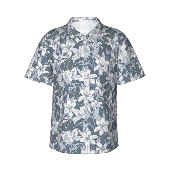 Xecao Lilies Flowers print Hawaiian shirt - a stylish short-sleeve button-down for men, perfect for casual beach and tropical outings.