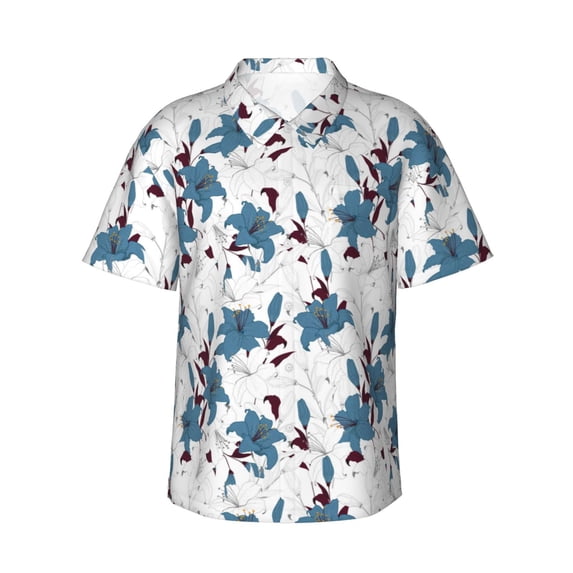 Xecao Lilies Flowers print Hawaiian shirt - a stylish short-sleeve button-down for men, perfect for casual beach and tropical outings.
