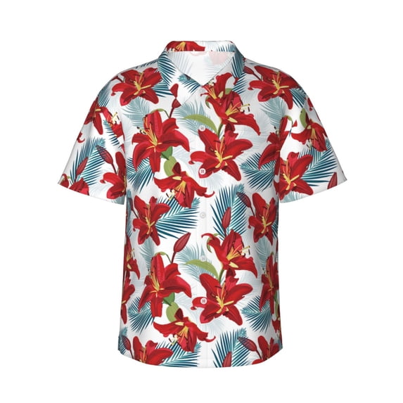 Xecao Lilies Flowers print Hawaiian shirt - a stylish short-sleeve button-down for men, perfect for casual beach and tropical outings.