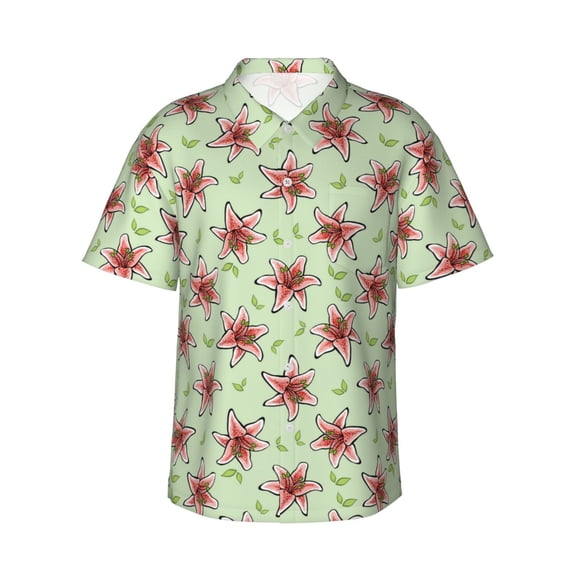 Xecao Lilies Flowers print Hawaiian shirt - a stylish short-sleeve button-down for men, perfect for casual beach and tropical outings.