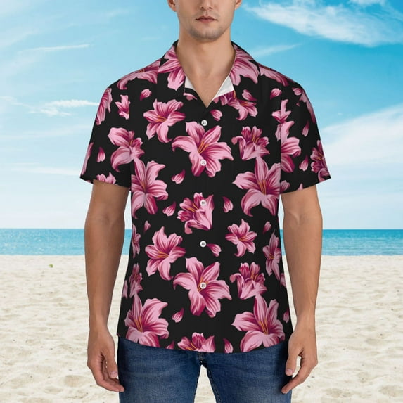 Xecao Lilies Flowers print Hawaiian shirt - a stylish short-sleeve button-down for men, perfect for casual beach and tropical outings.