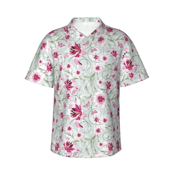 Xecao Lilies Flowers print Hawaiian shirt - a stylish short-sleeve button-down for men, perfect for casual beach and tropical outings.