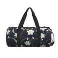 thumbnail image 1 of Xecao Lilies Flowers print Round Travel Duffel Bag is a foldable gym bag with an inner pocket, perfect for travel sports, 1 of 8