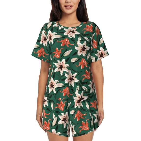 Xecao Lilies Flowers print Swimsuit for women, Summer-ready, sporty style.Quick-dry fabric. Many sizes & colors.