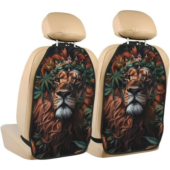 Xecao Lion Forest Crown Pattern Car Seat Back Protector 2 Pack Large Capacity Pocket, Kick Mats Back Seat Protector