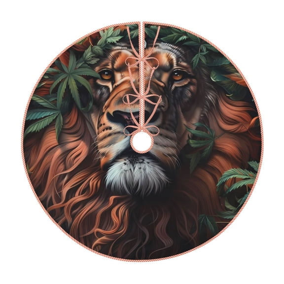 Xecao Lion Forest Crown Pattern Christmas Tree Skirt Round Xmas Tree Mat Base Cover for Holiday Home Decorations-30"