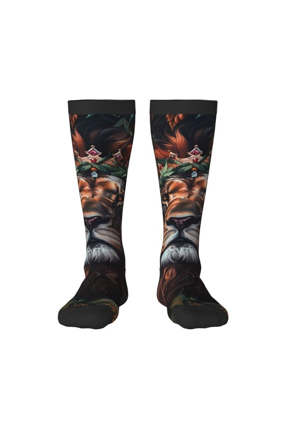 Lion Forest Crown Print Compression Socks for Both Men And Women for Running, Travel, Flight, Nurse