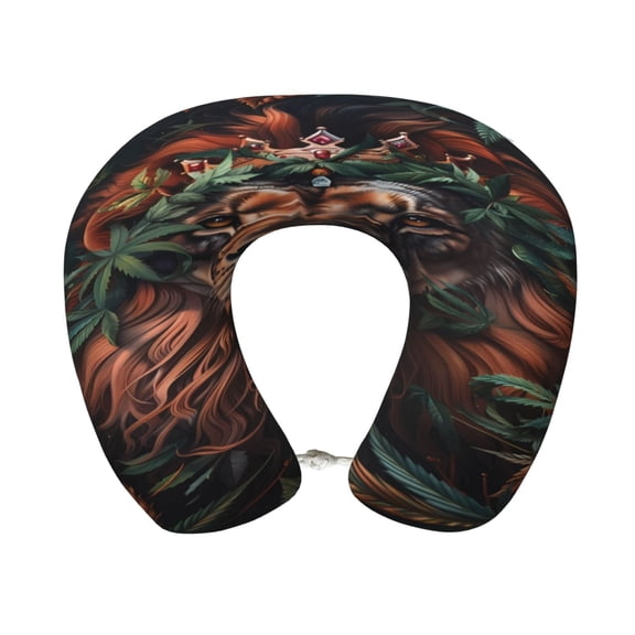 Xecao Lion Forest Crown Print Memory Foam Cervical Neck Pillow Versatile U-Shaped Pillows for Home,Office,Camping,Travelling,Soft Washable Cover