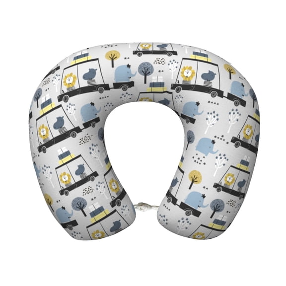 Xecao Lion Hippo Elephant On The Car Print Memory Foam Cervical Neck Pillow Versatile U-Shaped Pillows for Home,Office,Camping,Travelling,Soft Washable Cover