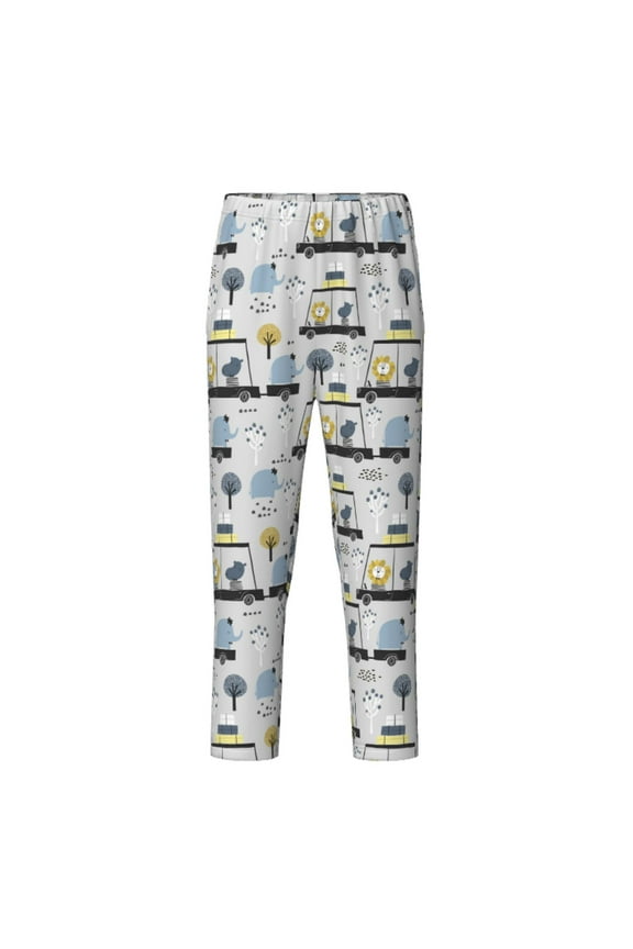 Lion Hippo Elephant On The Car Print Teenagers' Pajama Pants Long Sleep Pants Soft Elastic Waist Pajama Bottoms Elastic waist with 2 Pockets 5-16 Years-Small