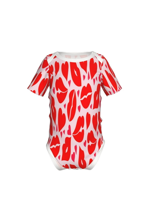Lips Kiss Pattern Baby Climbing Bodysuit Short Sleeve Onesie Unisex 0-12 Months Baby Shirt Newborn Outfits Crotch snap design-3 Months