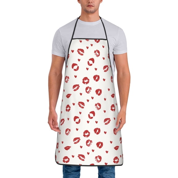 Xecao Lips Kiss Print Funny BBQ Chef Aprons for Men Women,Adjustable Kitchen Cooking Aprons with Pocket Waterproof Oil Proof No Pilling Fading