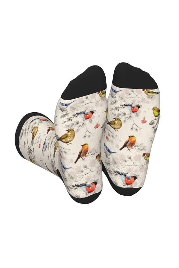 Little Birds Print Crew Socks for Men and Women, Men's Soft Moisture-wicking Sock