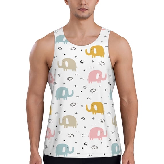 Xecao Little Elephant Men's Tank Top Workout Quick Dry Sleeveless Gym Jogging Muscle Shirts Summer Swim Beach Tops