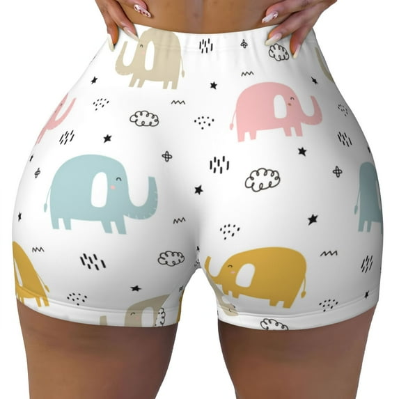 Xecao Little Elephant Print Workout Shorts for Women Soft Smooth Gym Yoga Scrunch Active Tennis Workout Running Shorts