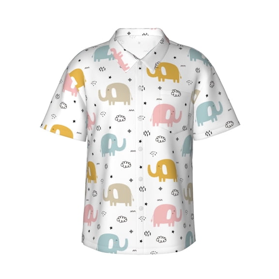 Xecao Little Elephant print Hawaiian shirt - a stylish short-sleeve button-down for men, perfect for casual beach and tropical outings.