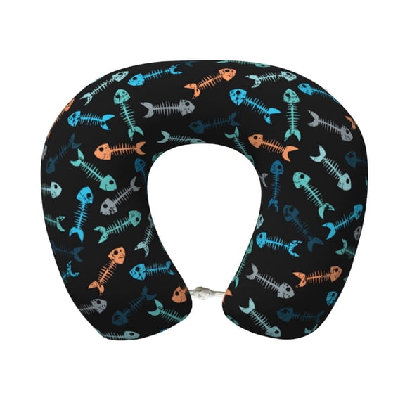 Xecao Little Fish Skeleton Print Memory Foam Cervical Neck Pillow Versatile U-Shaped Pillows for Home,Office,Camping,Travelling,Soft Washable Cover