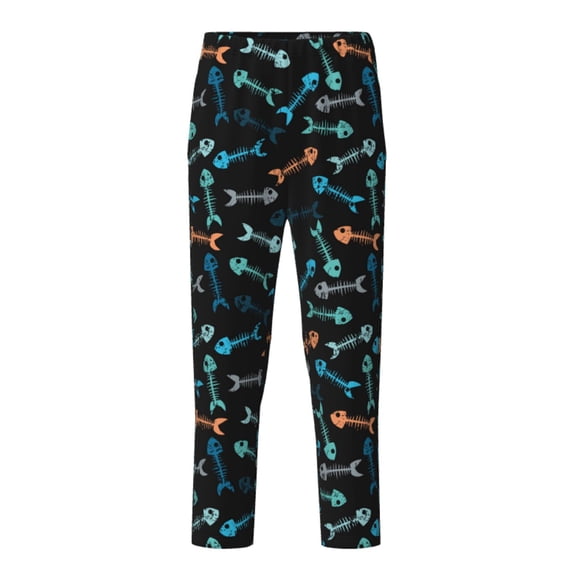 Xecao Little Fish Skeleton Print Teenagers' Pajama Pants Long Sleep Pants Soft Elastic Waist Pajama Bottoms Elastic waist with 2 Pockets 5-16 Years-XS(5-6)