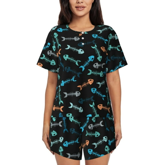 Xecao Little Fish Skeleton print Swimsuit for women, Summer-ready, sporty style.Quick-dry fabric. Many sizes & colors.