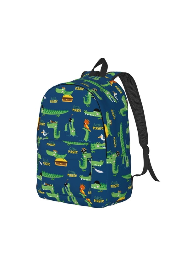 Little Pirate Crocodile Canvas College Laptop Backpack, a durable rucksack designed for both men and women, ideal for travel, school, and daily use-Small