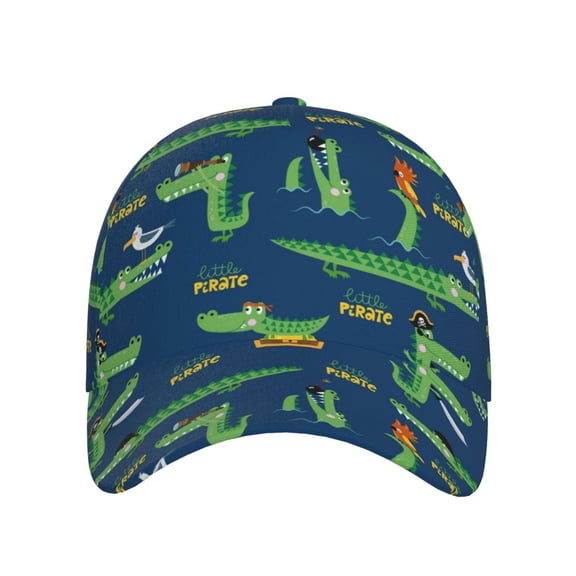 Xecao Little Pirate Crocodile for Baseball Cap: Unisex, crafted from classic polyester twill fabric, featuring a soft unconstructed design