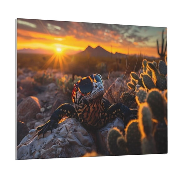Xecao Lizard With Sunglasses Sunset for Waterproof Framed Canvas Art - Modern Home Decor with Real Wood Frame for Gifting and Interior Design,Horizontal