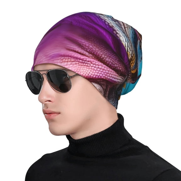 Xecao Lizard With Sunglasses Colorful Print Beanie Knitted Hat for Men Women, Winter Fashion Knit Cuffed Caps Unisex
