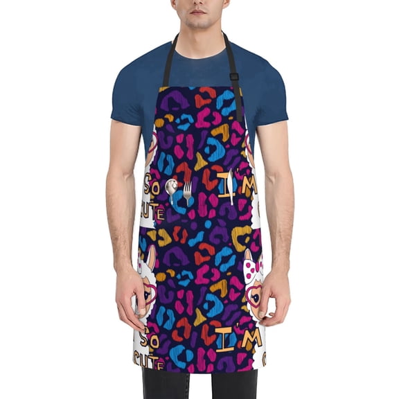 Xecao Llama Alpaca Print Kitchen Cooking Aprons, Waterproof Adjustable Bib Aprons with 2 Pockets for Women Men Chef