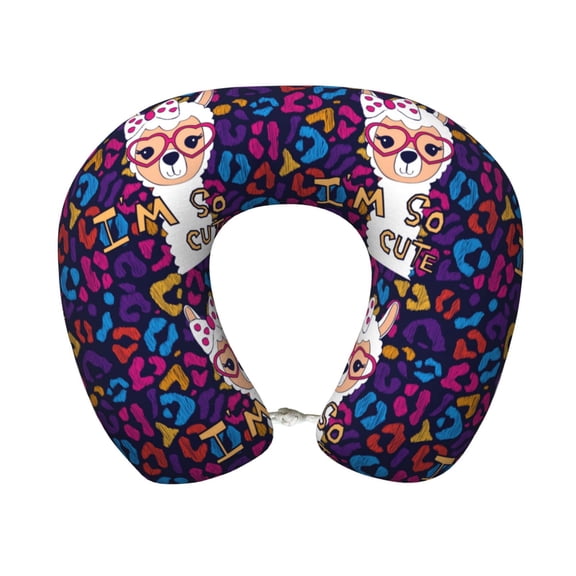 Xecao Llama Alpaca Print Memory Foam Cervical Neck Pillow Versatile U-Shaped Pillows for Home,Office,Camping,Travelling,Soft Washable Cover
