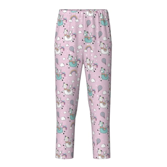 Xecao Llama Unicorn and Rainbow Print Teenagers' Pajama Pants Long Sleep Pants Soft Elastic Waist Pajama Bottoms Elastic waist with 2 Pockets 5-16 Years-Small